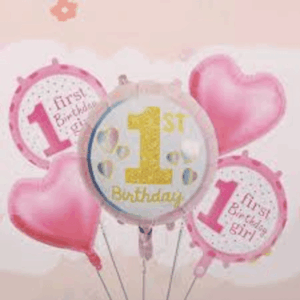 Lot de 5 ballons en aluminium pour 1er anniversaire fille